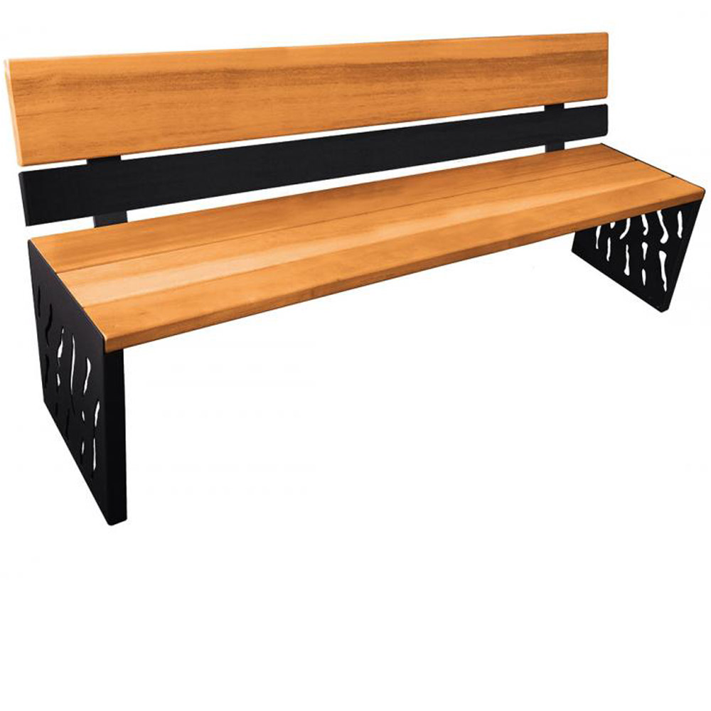 Venice Wood and Steel Bench with Backrest