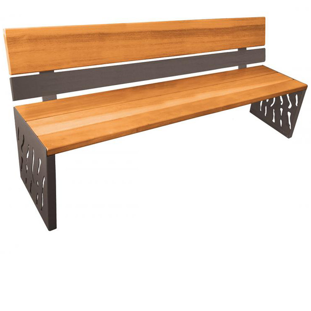 Venice Wood and Steel Bench with Backrest