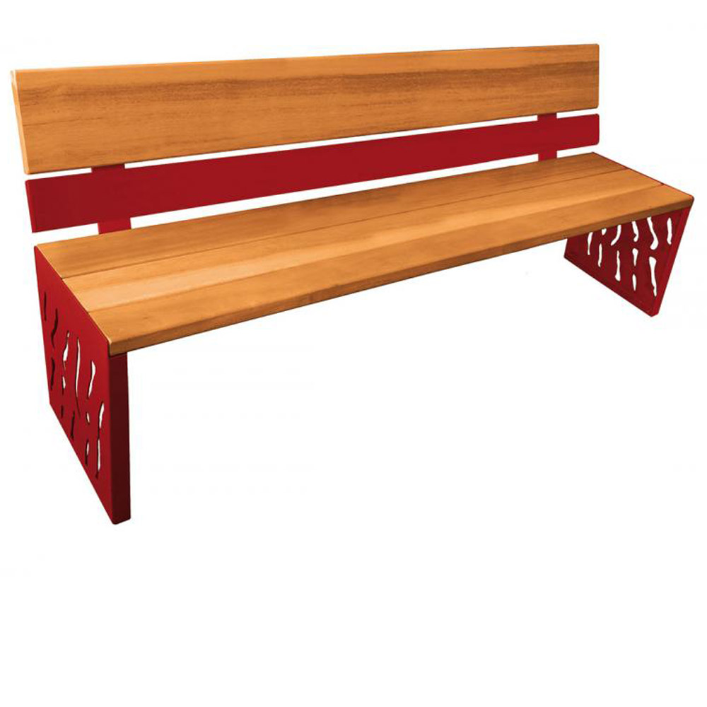 Venice Wood and Steel Bench with Backrest
