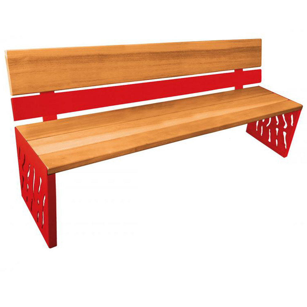 Venice Wood and Steel Bench with Backrest