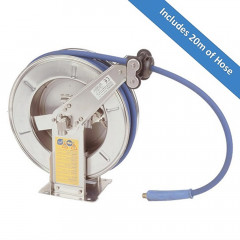 Stainless steel retractable hose reel with high pressure hose and mounting plate “includes 20m of hose”