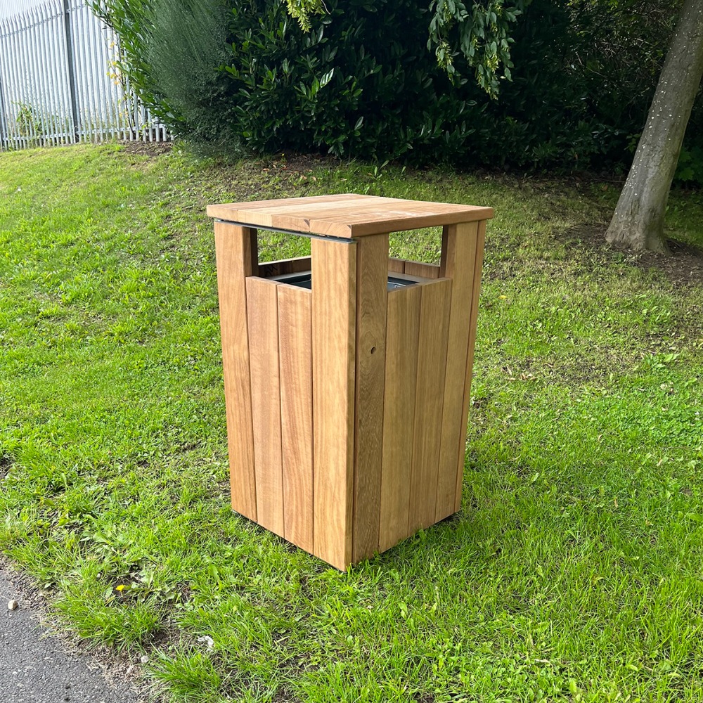 Iroko Hardwood Litter Bin - 98 Litre
