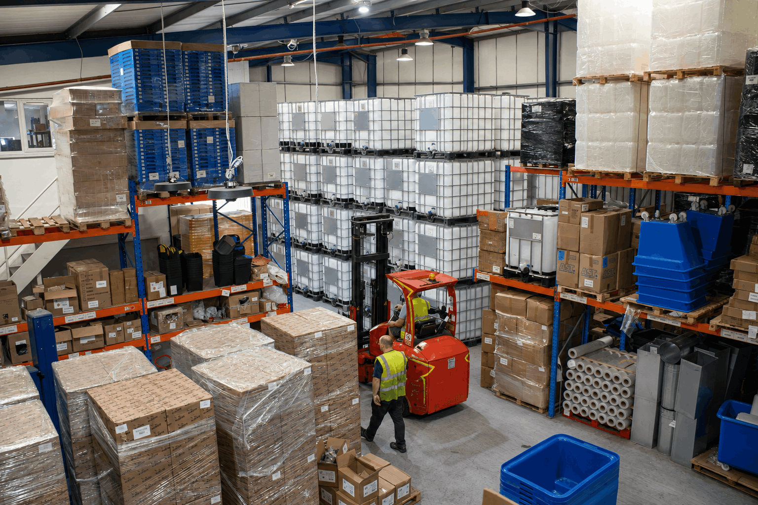Drums and stacking containers by the goods in area